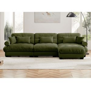 Divano Componibile in Velluto Super Confortevole e Oversize con Pouf Mobile, Braccioli Imbottiti e Tasche Profonde per Soggiorno - Product Image 3
