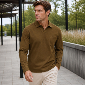 New <b>Men's</b> <b>Grandad</b> <b>Shirt</b> Long Sleeve -Neck Slim Fit Golf <b>Shirts</b> Solid 100% Cotton Terry Breathable Casual Outdoor - Product Image 6