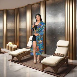 Kimono Maxi de Algodón Indio Tejido Elegante para Playa, Túnica Caftán Estampada Talla Única para Mujer, Kimono Largo Floral Tallas Grandes al por Mayor - Product Image 2