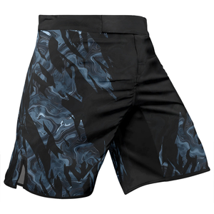 Men's Black Blue Floral Print Sport Nogi BJJ Gym Shorts Breathable <b>Canvas</b> Drawstring Closure Front Stripe Pockets Elastic Waist - Product Image 4