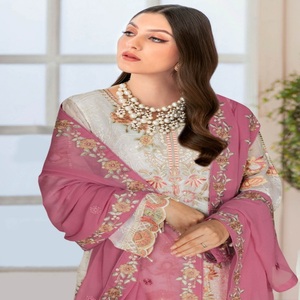 ชุดผ้าชีฟองปักลายปากีสถานสำหรับผู้หญิงชุดชีฟองสามชิ้นสูทปากีสถานดีไซน์เนอร์จาก Ramsha Vol N-5 - Product Image 1
