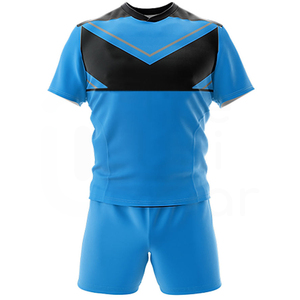 Unisex Blue Soccer Jersey Set Crew Neck Half Sleeve Moisture Wicking Polyester <b>Athletic</b> Fit Color Blocking Design Front - Product Image 1