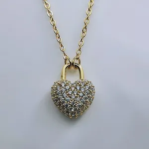 จี้รูปหัวใจสำหรับผู้หญิง ประดับเพชรทรงกลม ชุบทองคำเหลือง 14k - Product Image 4