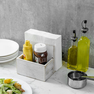Shabby Chic Whitewashed Wood Condiment <b>Caddy</b> – Restaurant & Bar <b>Table</b> Organizer Napkin Box - Product Image 2