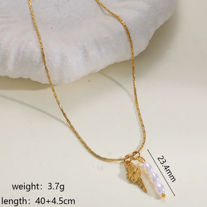 สร้อยคอจี้รูปเปลือกหอยสำหรับผู้หญิง ทำจากสแตนเลส 304 ชุบทอง 18K ความหนา 0.03µm - Product Image 4