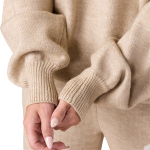 Womens Beige Knitted Crew Neck Sweater and Wide Leg <b>Pants</b> Set Soft Touch Lounge Wear Casual Winter Co Ord Outfit - Product Image 5