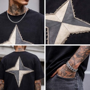 T-shirt décontracté pour homme en coton 100% noir, tricoté, surdimensionné, style sportif, effet usé, streetwear - Product Image 6