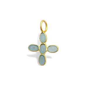 Colgante de Cruz con Bisel de Calcedonia Aqua, 5x3mm, Ovalado Liso, Chapado en Oro, Proveedor de Joyería Hecha a Mano de la India - Product Image 1