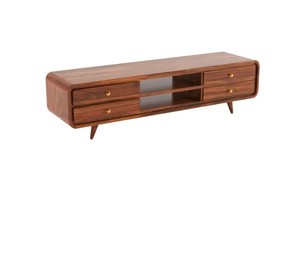 Meuble TV en bois massif à bords incurvés de style moderne du milieu du siècle |   Console multimédia arrondie avec 4 tiroirs |   Exportation de Jodhpur - Product Image 5