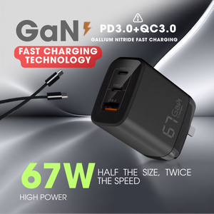 อะแดปเตอร์ชาร์จเร็วขนาดกะทัดรัด 67W PD สำหรับโทรศัพท์มือถือ ช่องเสียบ Type-C 2 ช่อง และ USB 1 ช่อง - Product Image 3