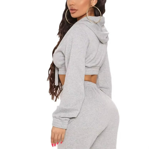 Ensemble sweat-shirt et jogging gris pour femme, sweat-shirt court, tenue décontractée, logo personnalisé, streetwear - Product Image 3