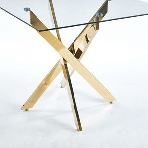 Tavolo da pranzo quadrato moderno con gambe in metallo a croce in vetro temperato salvaspazio per cucina e soggiorno cromato e gambe dorate - Product Image 5