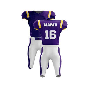 Customizable American Football Uniform Men's Sublimated Jersey Pants Moisture Wicking Fitted Set Purple White V-Neck Short Sleev - Product Image 1