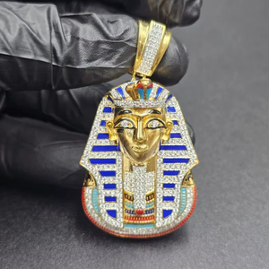 Pendentif Visage du Pharaon Toutankhamon en Moissanite VVS, Plaqué Or, Charme Vintage, Argent 925, Bijoux Fins de Luxe, Pendentifs et Breloques - Product Image 1