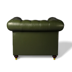 โซฟาเชสเตอร์ฟิลด์หนังแท้แบบเดี่ยวสุดหรู พร้อมพนักแขนแบบม้วน โครงไม้เนื้อแข็ง เก้าอี้พักผ่อนสไตล์คลาสสิก - Product Image 3