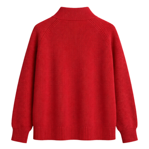Women Knit <b>Cardigan</b> Red Casual Long Sleeve Half Zip Button Down Winter Top Selling Fashion Lady Ribbed Sweater Outerwear Coat - Product Image 2