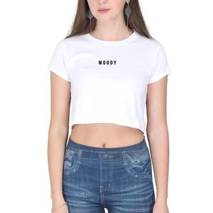 Vente en gros de crop tops pour femmes, t-shirts courts à manches courtes personnalisés pour filles - Product Image 2