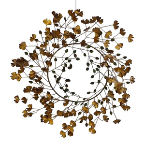Couronne de Noël d'intérieur moderne et écologique en tôle de fer rouillée faite à la main avec motif de feuilles métalliques pour la décoration des fêtes - Product Image 1