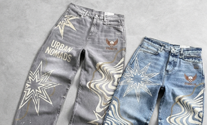 Jean pour homme tendance streetwear personnalisé, denim délavé foncé, taille mi-haute, coupe ample et large, léger et décontracté - Product Image 4