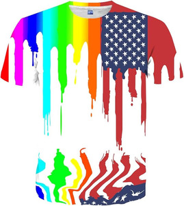 T-shirt décontracté à manches courtes pour homme Rainbow Dripping, col rond, coupe ajustée, longueur standard, 100 % coton, logo sur le devant - Product Image 1