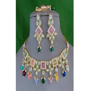 Glamorous Premium Quality Gold Plated Moissanite Classic Engagement Party Wedding Necklace <b>Set</b> with Earrings Tikka Women - Product Image 1