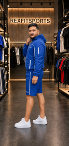 REXFIT SPORTS 2026 Ensemble court personnalisé en nylon bleu roi pour homme, veste coupe-vent à capuche et short, ensemble de vêtements de sport deux pièces, logo personnalisé - Product Image 5