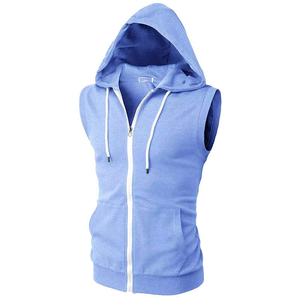 Débardeurs à capuche sans manches pour hommes, personnalisés, respirants, unis, pour l'entraînement et la gym, avec fermeture éclair, 100% coton, pour l'automne - Product Image 1
