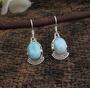 Boucles d'oreilles authentiques en larimar naturel, argent sterling 925, pierres précieuses bleu océan, boucles d'oreilles pendantes, fabricant de bijoux en gros - Product Image 1