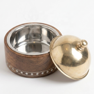Cacerola de madera con incrustaciones de nácar y tapa de cúpula de acero inoxidable pulido, moderna, duradera y ecológica, para buffet estilo Golfo - Product Image 3