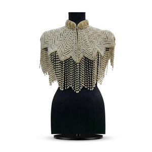 Pearl Beaded Shoulder Cape Collar with Fringe Tassels Women Evening Party <b>Wedding</b> Dress Overlay Fashion Garment <b>Accessory</b> - Product Image 1
