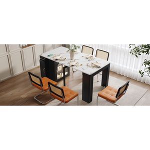 Tavolo da Pranzo Allungabile TREXM con 3 Piani Centrali Rimovibili, Tavolo Mobile con Ruote e Presa di Corrente, Salvaspazio, Prodotto per Cabine - Product Image 2