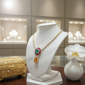 Collar Elegante con Perlas Amarillas y Gemas Multicolores en Plata de Ley 925 Chapada en Oro de 18K - Product Image 4