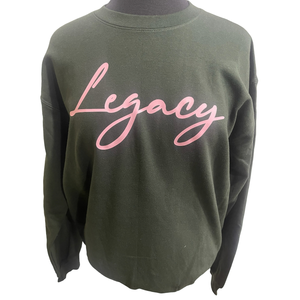 Sudadera Gris Legacy para Mujer, Cuello Redondo Clásico, Manga Larga, Diseño Gráfico, Felpa Suave, Estilo Sorority, Informal, Invierno - Product Image 1