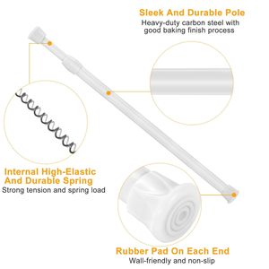 Asta per tende a molla in acciaio resistente da 90 cm, regolabile, per bagno, armadio, cucina, accessori per binari tende - Product Image 3