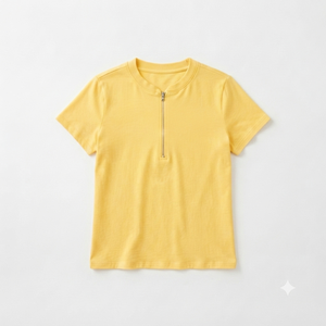 Women's Yellow Short Sleeve Crew Neck T-Shirt With Zipper Casual Knitted Top Spring Summer Regular Fit Solid Color - Product Image 4