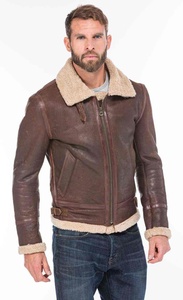 High Quality Full Grain Leather <b>Men's</b> Winter Leather <b>Jacket</b> Sherpa Lining Motorbike Style Custom Windproof Leather <b>Jacket</b> - Product Image 3