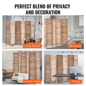 6-Panel 66.9-Inch Tall Portable Wood Room Divider Indoor Louvered Partition with Art Style Folding Privacy <b>Screen</b> for Decoration - Product Image 6