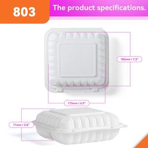 Contenedores Go de 3 Compartimentos, Biodegradables, Ecológicos, Libres de BPA, Desechables, Impermeables, de Plástico para Alimentos, 8 Unidades para Fideos - Product Image 3