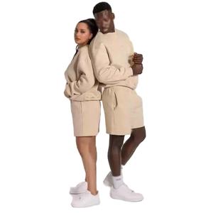 Men Summer Streetwear Tracksuit Set 100% Cotton Custom Logo Oversized O-neck T-shirt and Drawstring <b>Shorts</b> 2 Pcs Set - Product Image 5