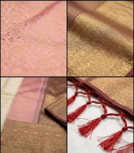 Soft <b>Blush</b> Pink and Brown Woven Silk Saree with Subtle Traditional Motifs Perfect for Bridal Festive and Party Occasions - Product Image 3