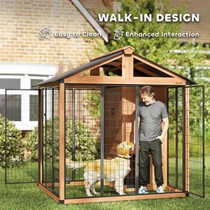 Cuccia per Cani da Esterno Extra Large 7 X 6 in Legno con Armadio Portaoggetti, Ciotole in Acciaio Inox Giallo Chiaro - per Cani di Taglia Grande - Product Image 5