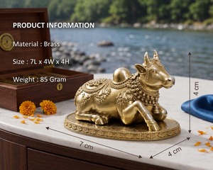 Idole de Nandi en laiton pur de Jaipur Metals |   Statue hindoue 100% en laiton |   Table de bureau à domicile |   Conception traditionnelle artisanale |   7x4x4cm 85g - Product Image 3