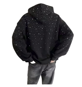 Wholesale Custom 450 Gsm 100% Cotton Pullover High Quality Distressed <b>Black</b> Rhinestone Print Winter Season Hoodie Unisex - Product Image 3
