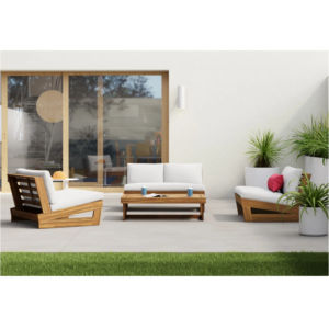 Juego de Sofás Seccionales de Madera de Teca Moderna y Duradera, Directo de Fábrica, con Cojines Impermeables para Jardín y Patio - Hanan - Product Image 1