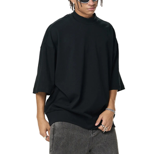 100% Cotton Jersey 240gsm Heavyweight <b>Drop</b> Shoulder Boxy Classic Loose Fit Neck Men's Street Wear T-shirt Triple Needle - Product Image 6