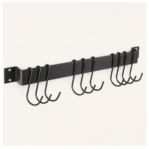 Support mural robuste pour ustensiles de cuisine avec crochets coulissants, rail de suspension en métal noir mat pour spatules, poêles et tasses - Product Image 3