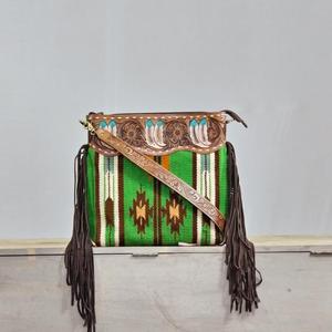 Bolso de Hombro Bohemio de Cuero Genuino con Patrón Geométrico y Decoración de Borlas, Correa Única, para Uso Diario en Todas las Estaciones - Product Image 2