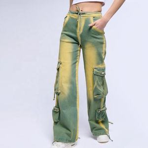 Pantalones Cargo Tie Dye de Cintura Alta, Pierna Ancha, Corte Holgado, Algodón, Estilo Urbano, Pantalones de Mujer, Cierre con Cordón, Verano - Product Image 4