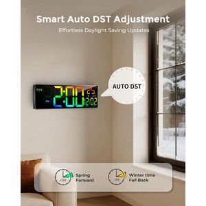 16.5\" Large <b>Digital</b> LED <b>Wall</b> <b>Clock</b> RGB Lights 11 Scenes Mode Remote Control Dual Alarms BT Sync Product Category <b>Wall</b> <b>Clocks</b> - Product Image 2