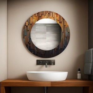 Tempered Glass <b>Round</b> <b>Wall</b> <b>Mirror</b> Handmade Geometric Contemporary Home Decor by REHMAN CRAFT 5mm Thick Smooth Hand-Polished Edge - Product Image 3